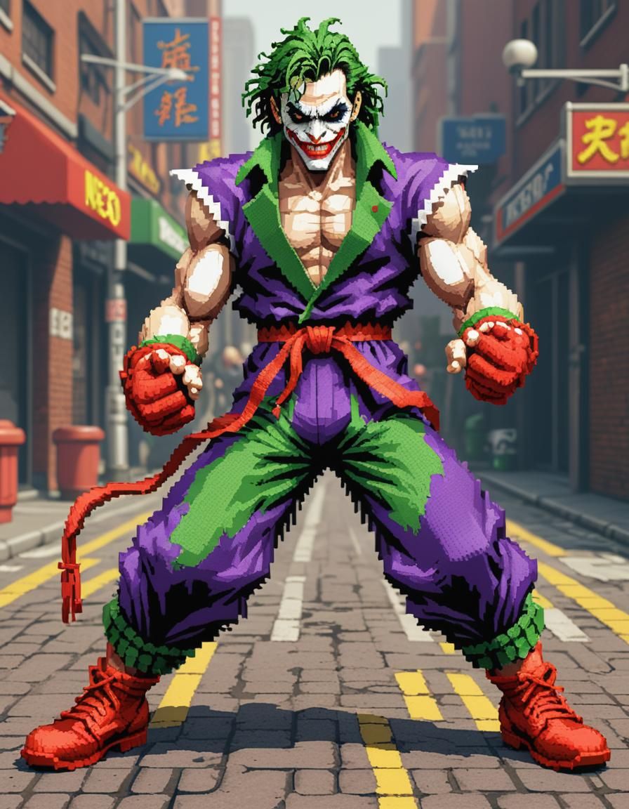 Joker as Street Fighter Character in Pixel Art