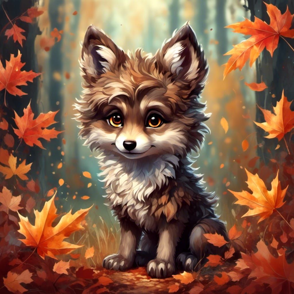 Cute Fluffy Wolf Cub in Mystical Meadow