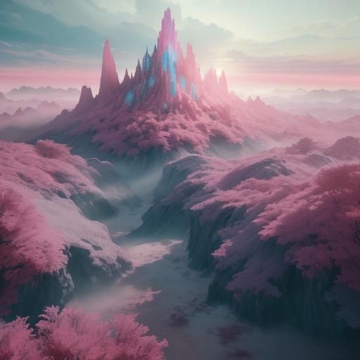 Strawberry Ice Cream in Mystical Forest, Digital Art