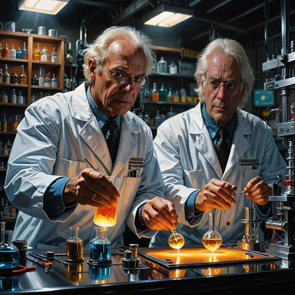 Time-Traveling Mad Scientist in Futuristic Lab