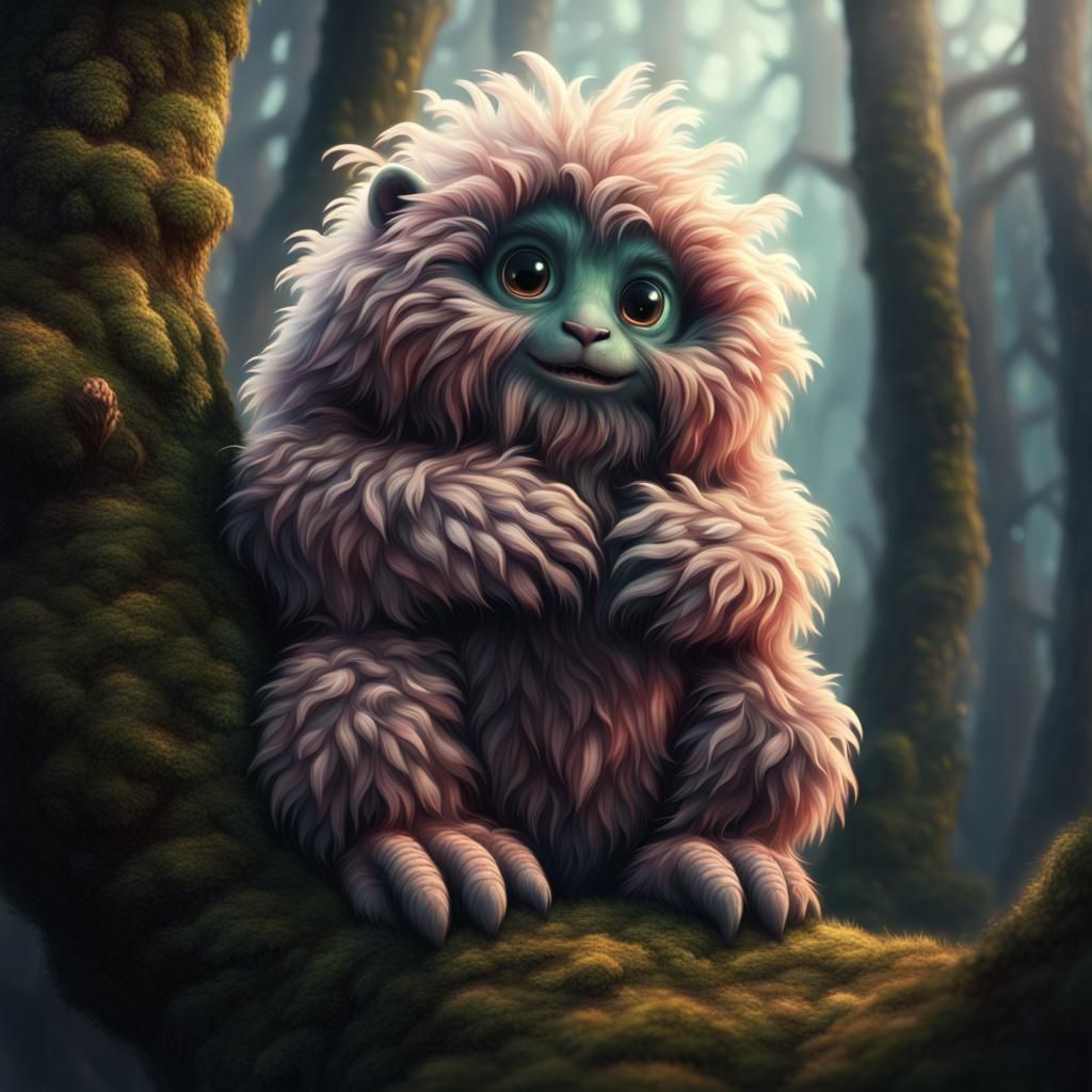 Cute Fluffy Treehugger Creature in Digital Painting