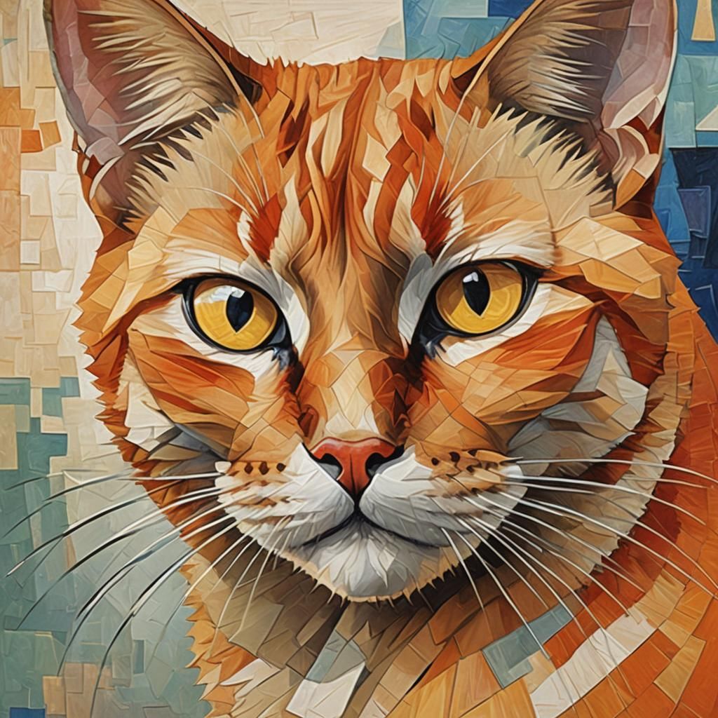 Orange Cat in Abstract Cubism Style