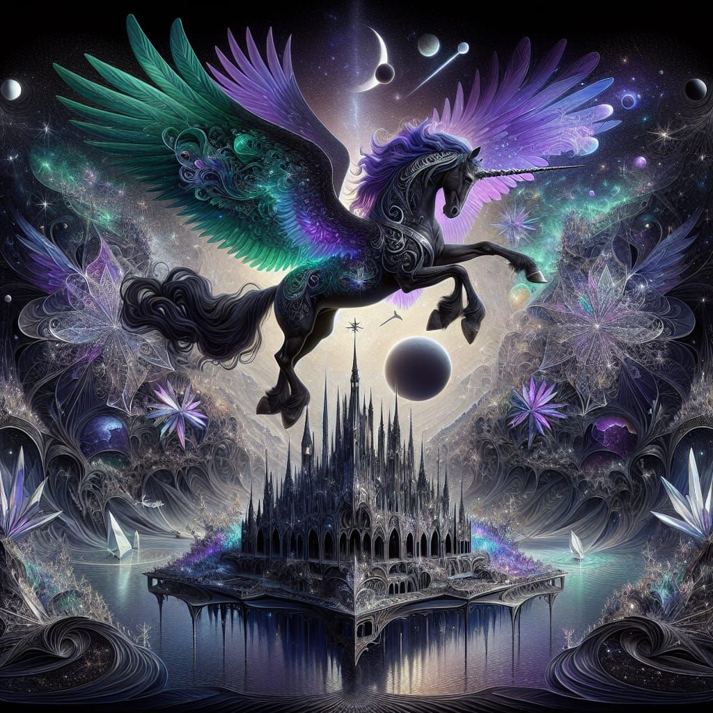 Unicorn Pegasus with Scottish Princess in Ethereal Space