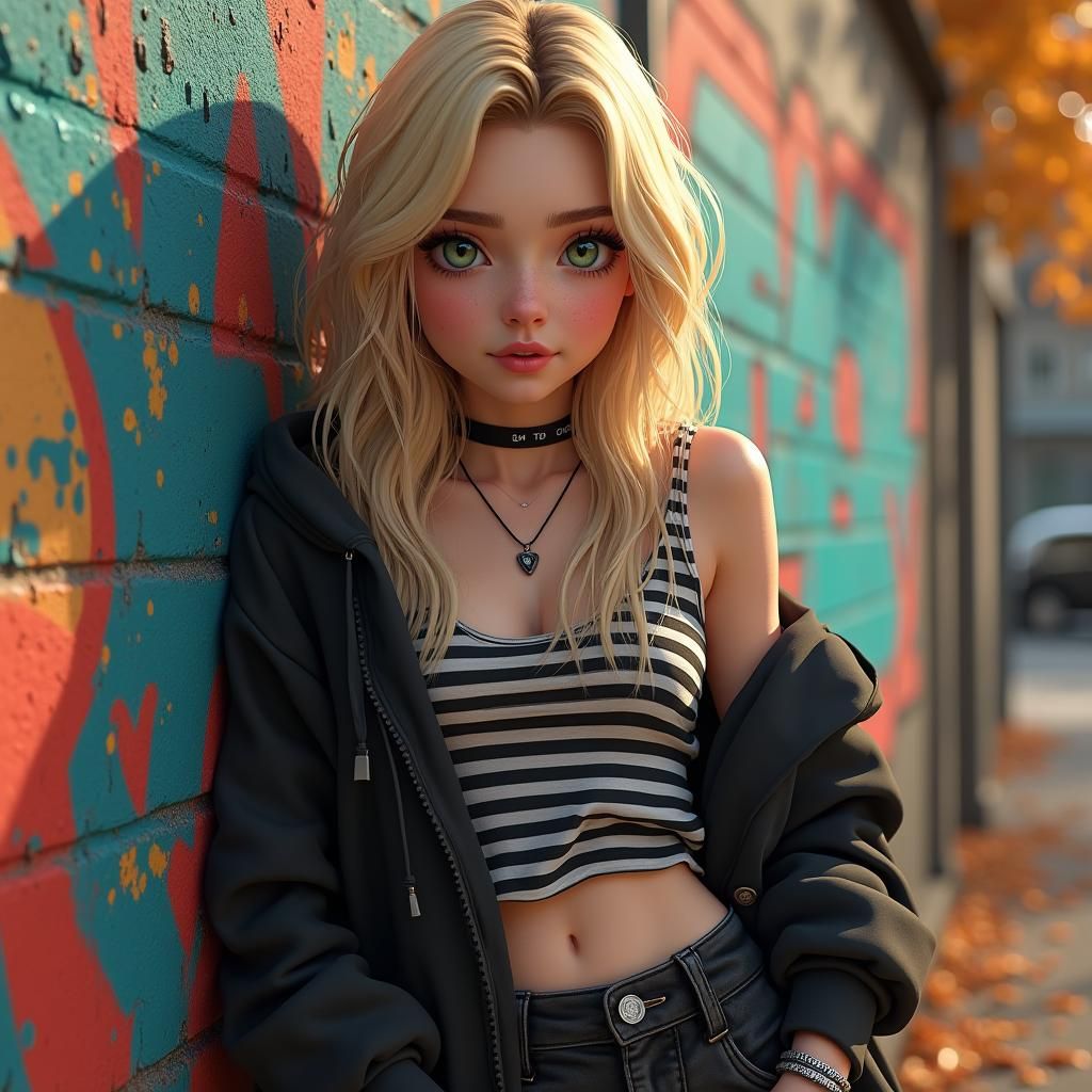 Avril Lavigne Look-Alike in Urban Graffiti Scene