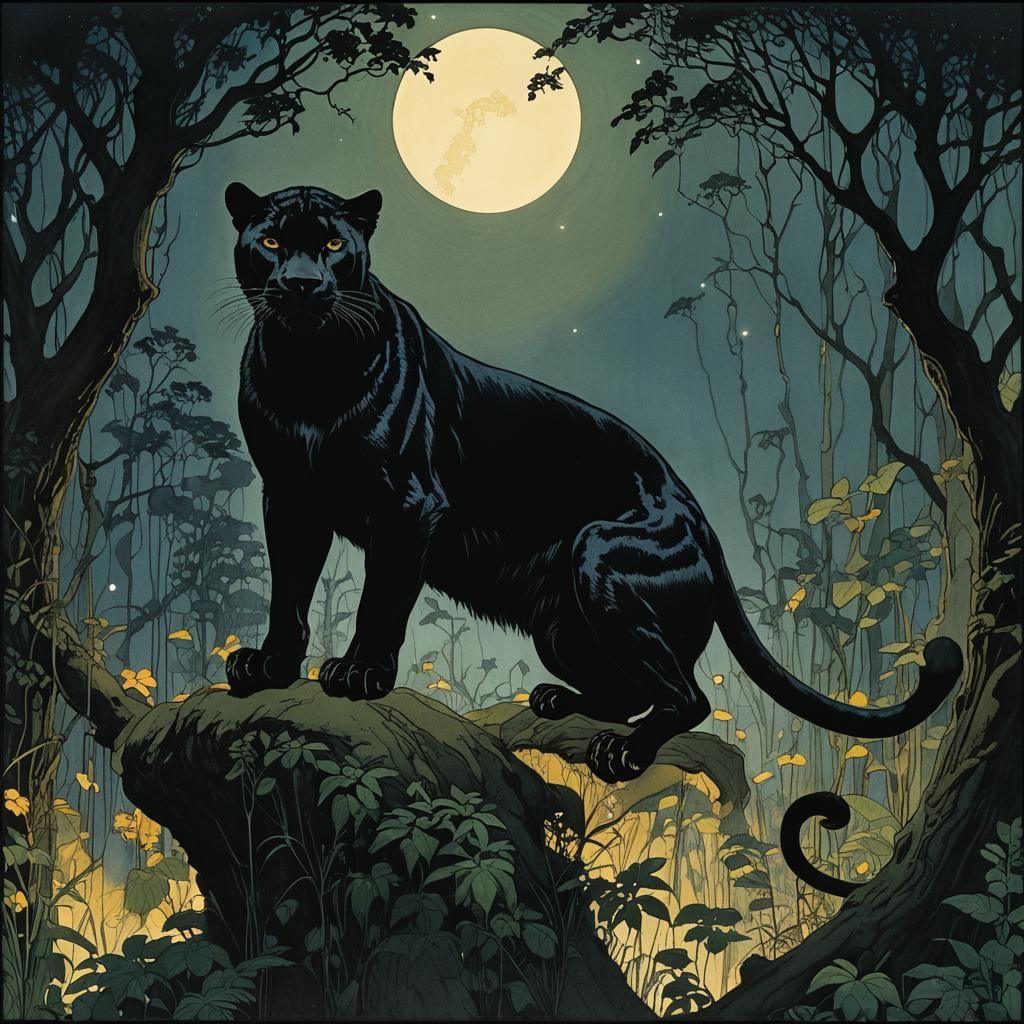 Black Panther in the Style of Classic Illustration