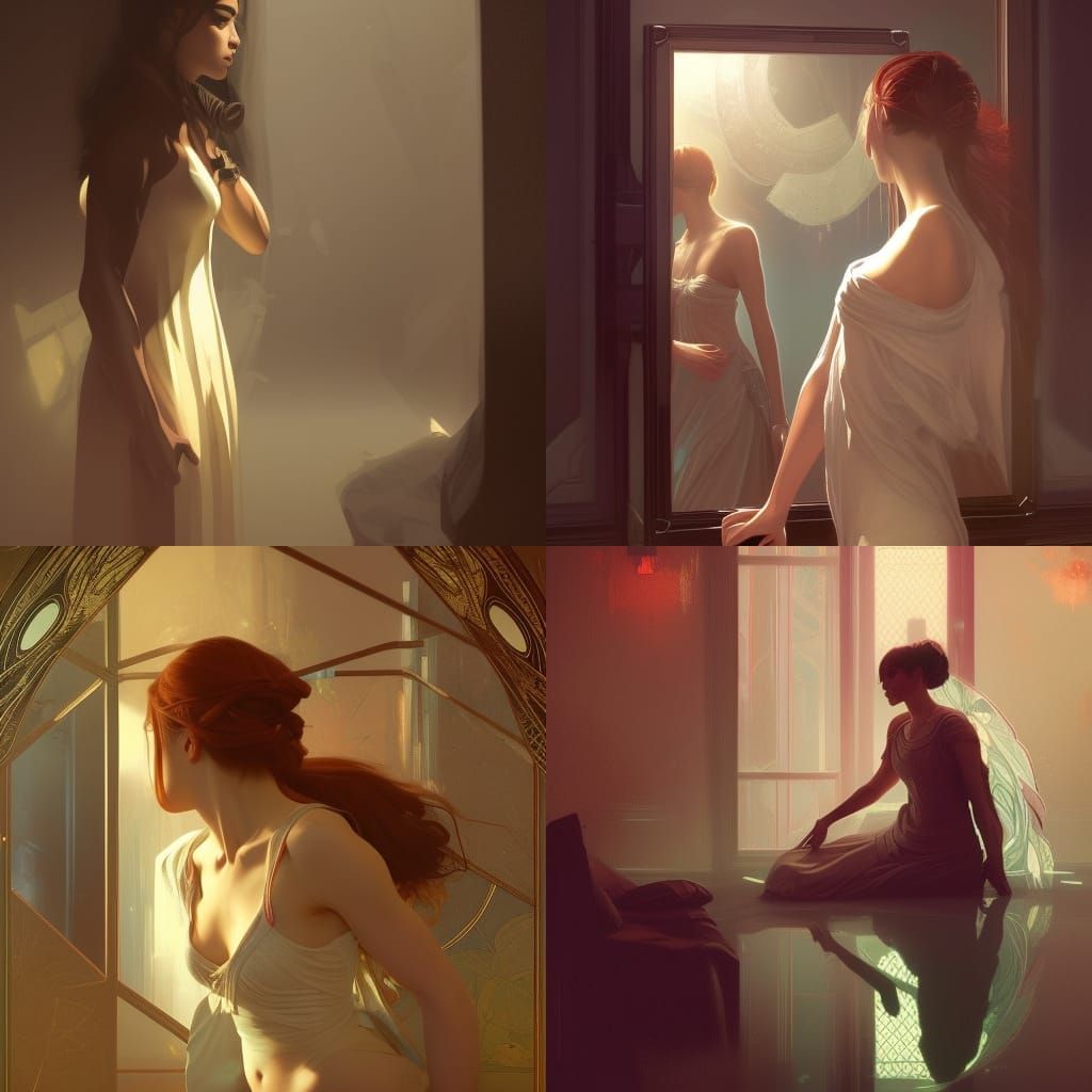 Girl in Mirror: Identity Dysphoria, Hyperdetailed Concept Ar...