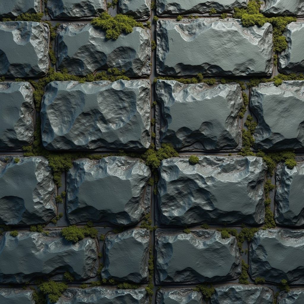Tileable Stone Wall Texture with Moss, Game Cinematic Style