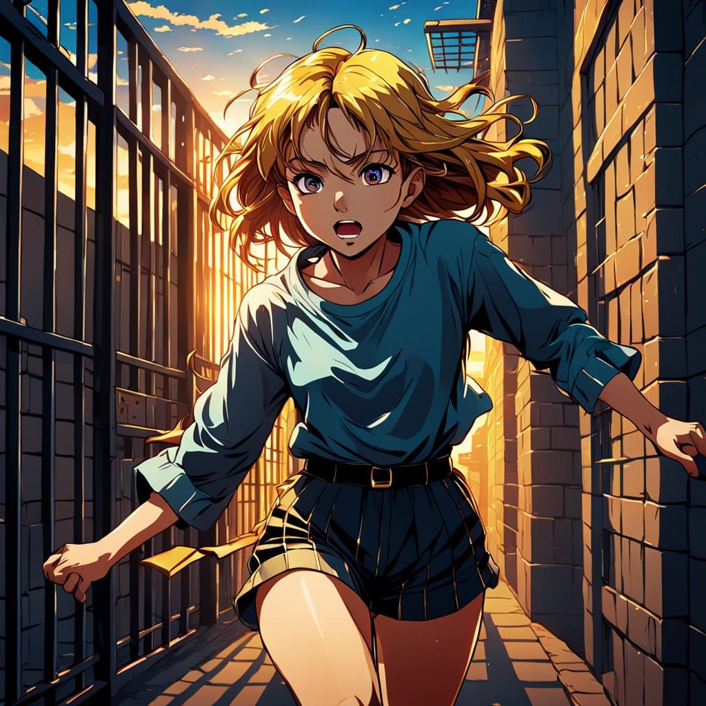 Lady Breaks Free in Vibrant Manga Style