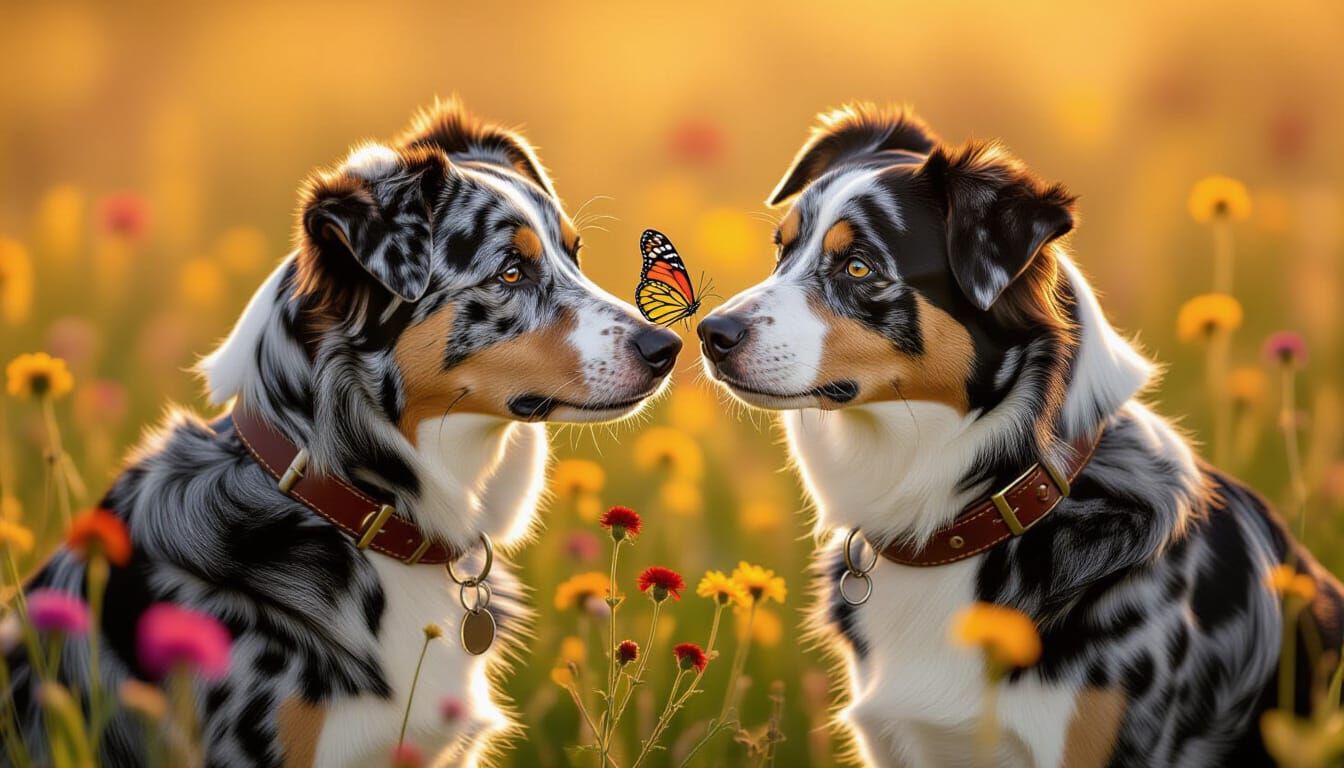 Dog and Butterfly in Rustic Realism Style