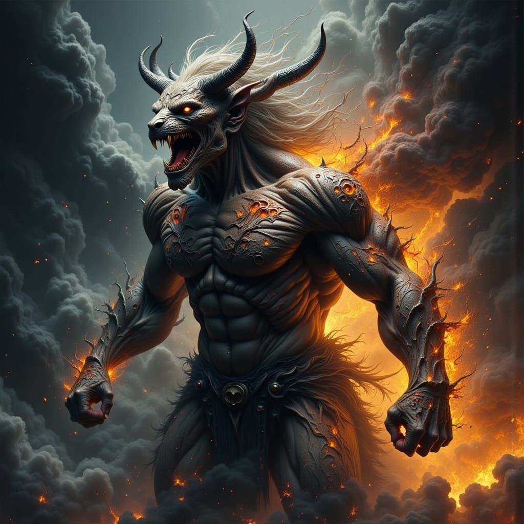 Demonic Figure Roaring in Dynamic Pose