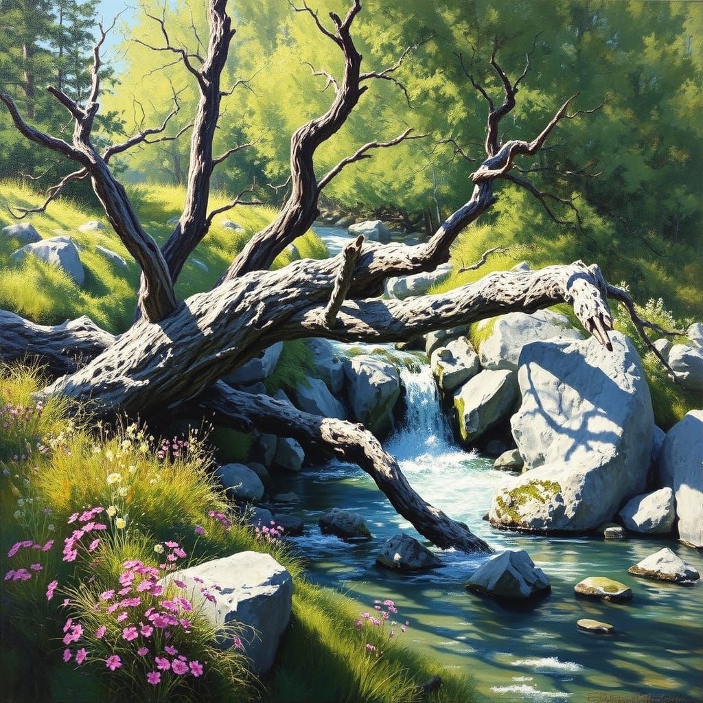 Lush Nature Scene in Oil Painting Style