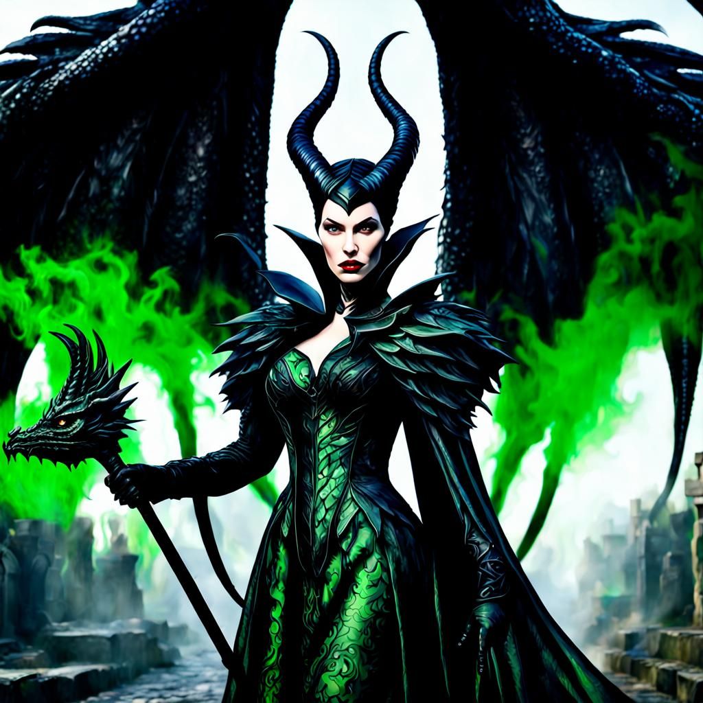 Maleficent Portrait with Dragon, Cinematic Lighting