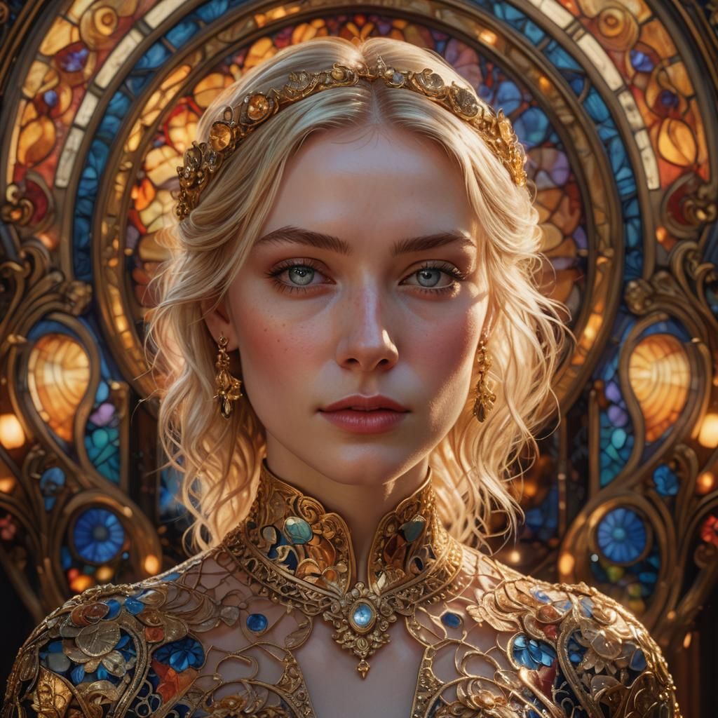 Regal Blonde Woman in Art Nouveau Style