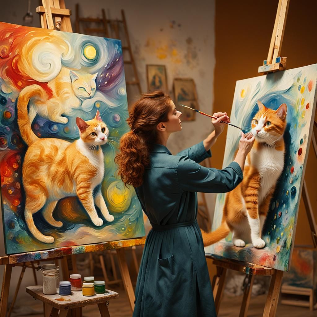 Magical Realism: Cat Emerging From Canvas