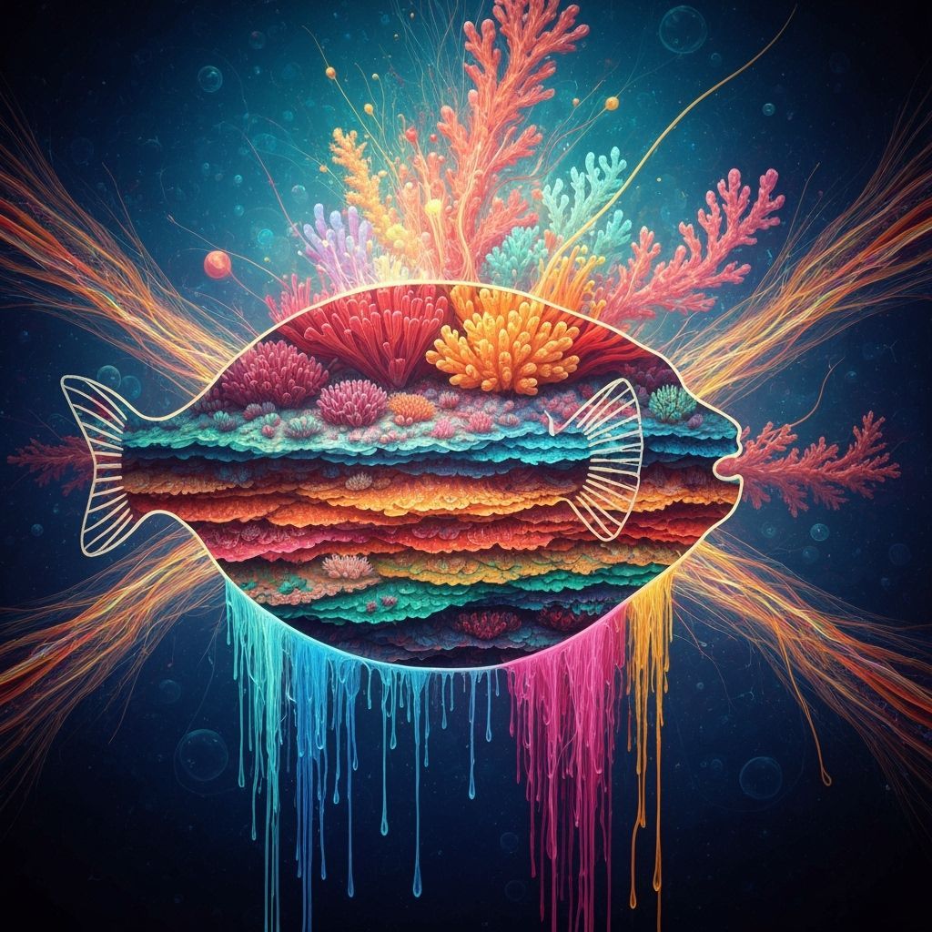 Surreal Pufferfish Coral Dreamscape in Fractal Streams