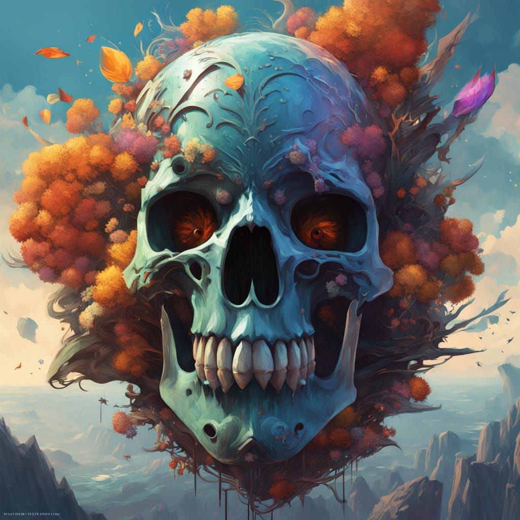 Bold, Vibrant Skull Painting in Unreal Engine 5 Style