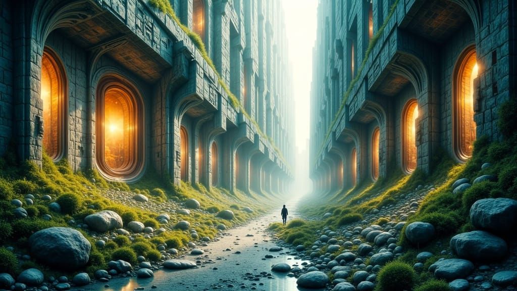 Surreal Dreamscape with Folding Reality and Ethereal Light