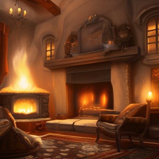 Cozy Living Room with Fireplace Concept Art
