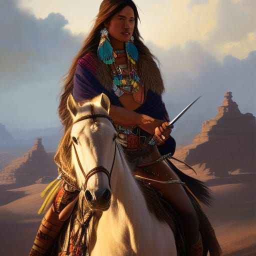 Native American Woman on Horseback