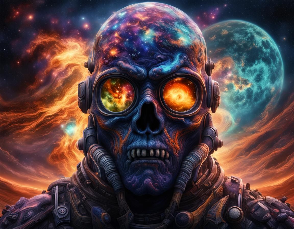 Monster Face with Nuclear Galaxy in Fantasy Art