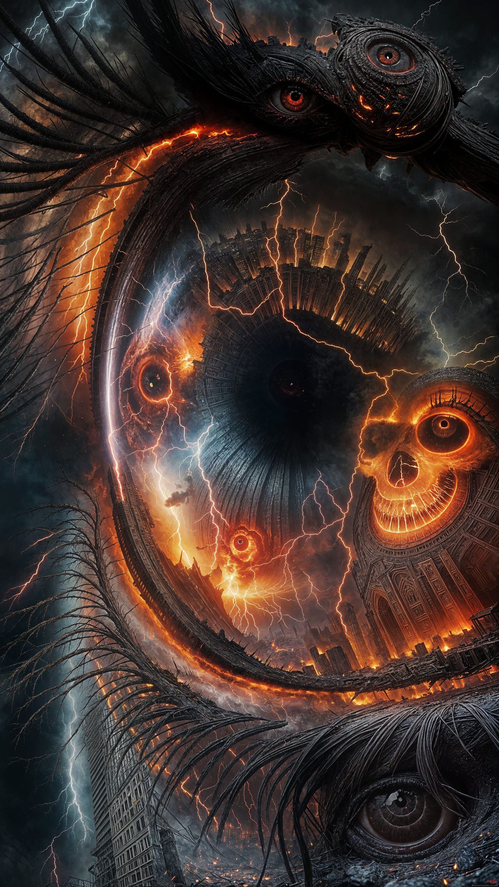 Apocalyptic Demonic Eye Reflecting Destruction