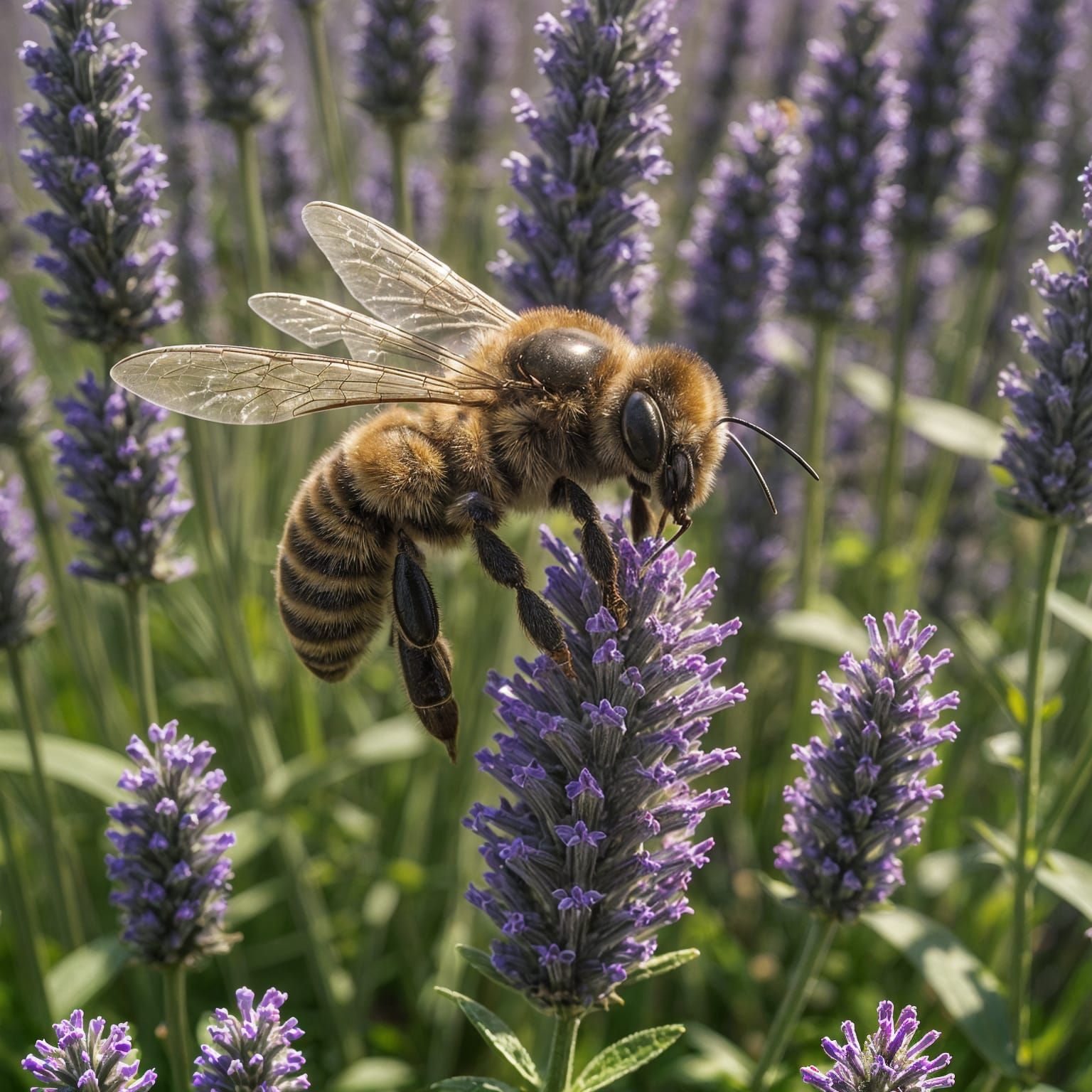 Macro Photo: Honeybee Landing on Lavender Blossom