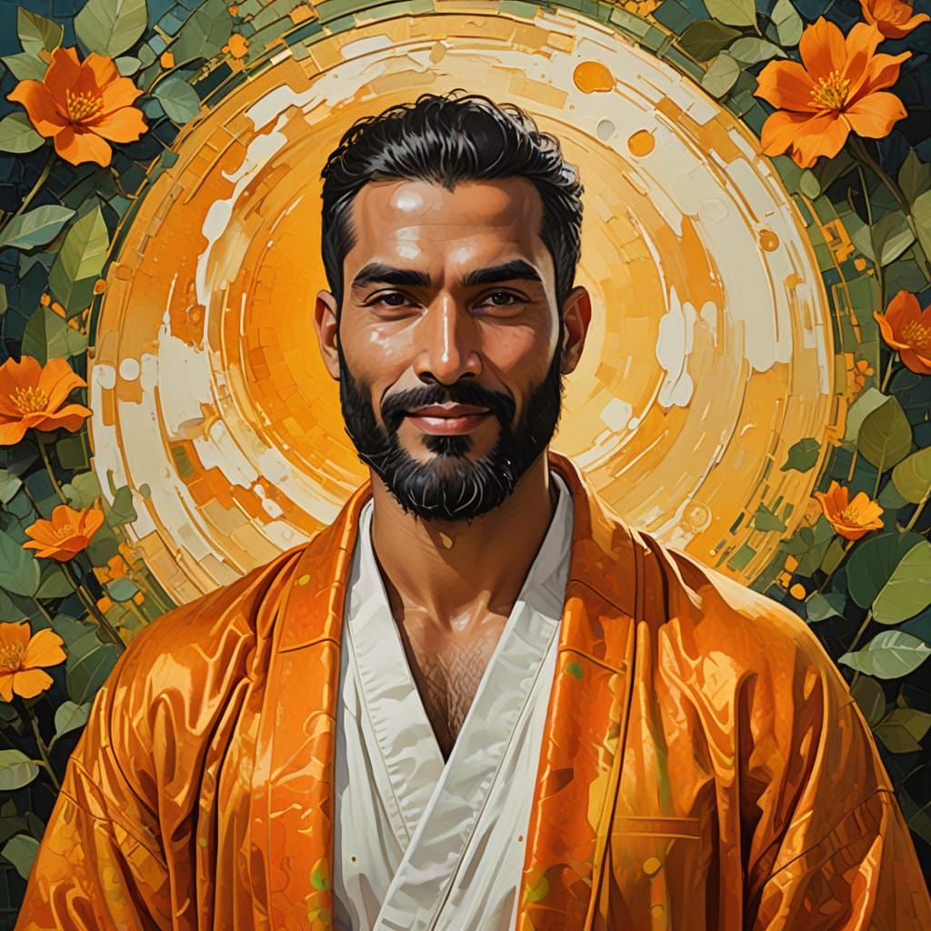 Smiling Man in Velvet Robe: Impressionist Portrait