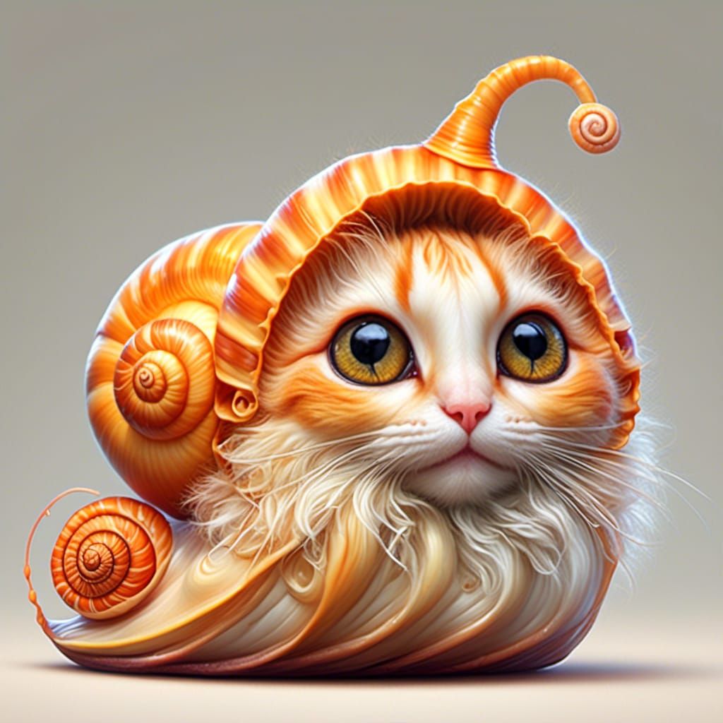 Adorable Orange Cat-Snail Hybrid Digital Masterpiece