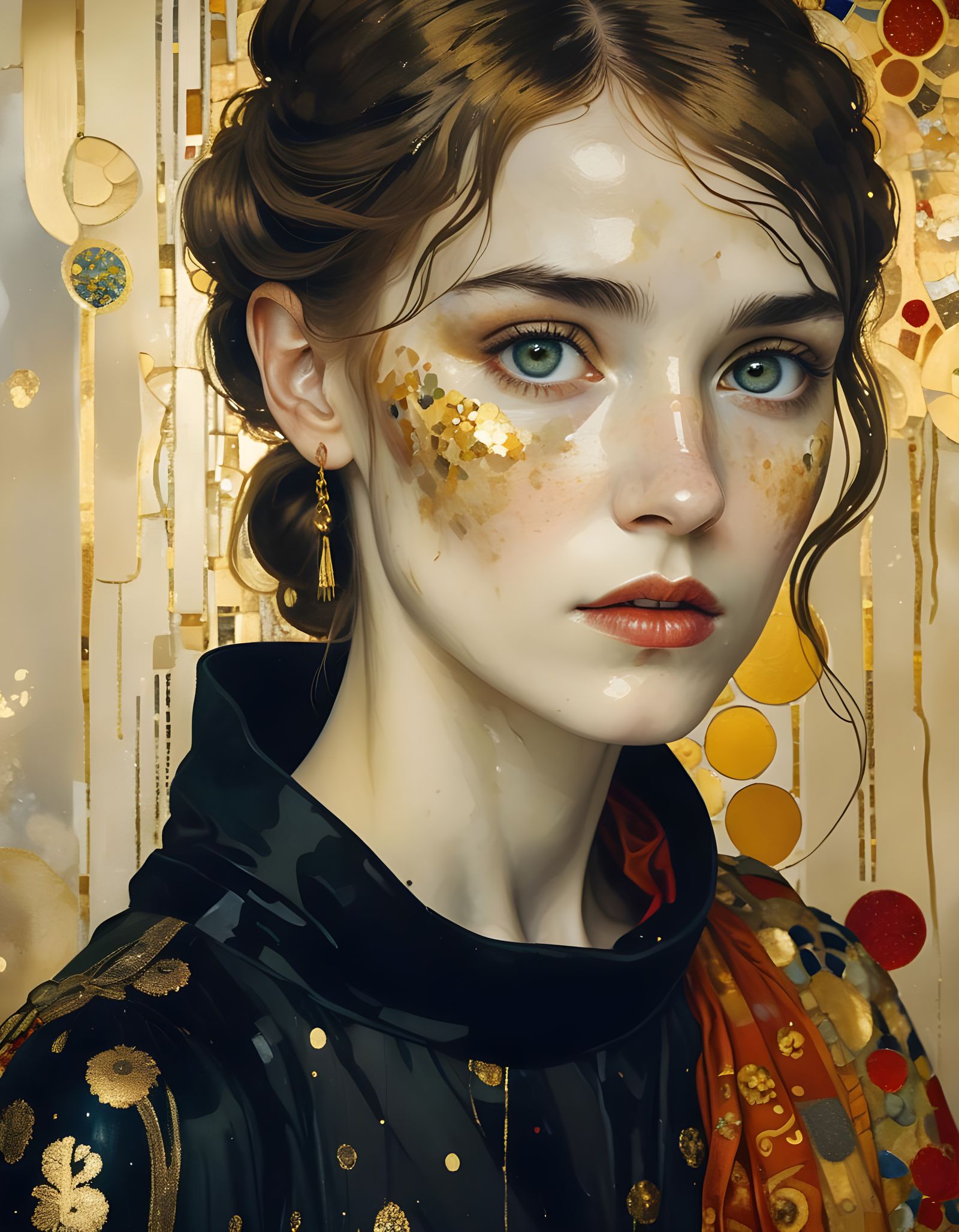 Woman's Portrait in Klimt-Inspired Watercolor Style