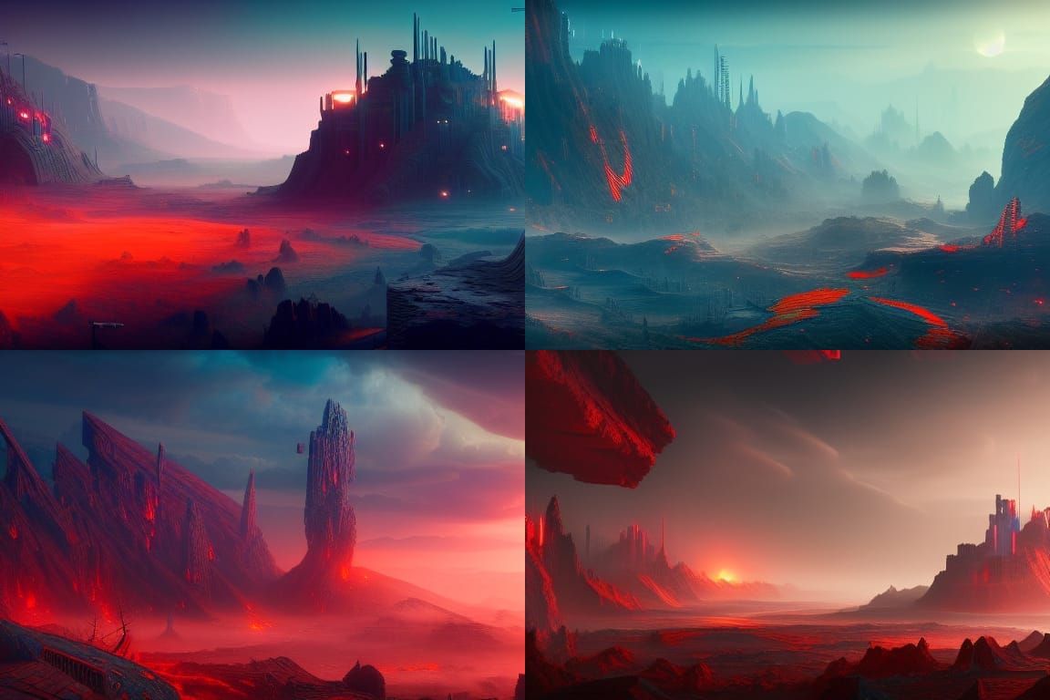 Blazing Dystopian Landscape in Art Deco Style