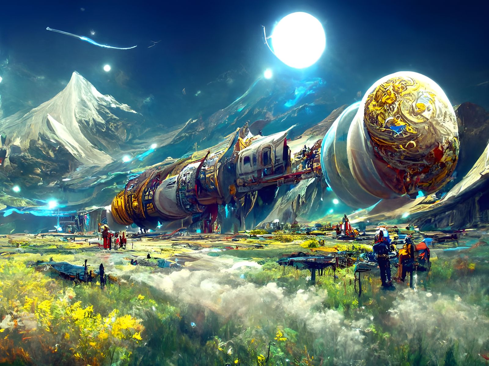 Futuristic Lunar Base with Starry Sky, Digital Art