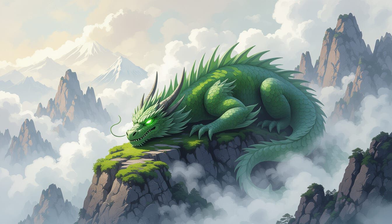 Ancient Stone Dragon in Misty Peaks