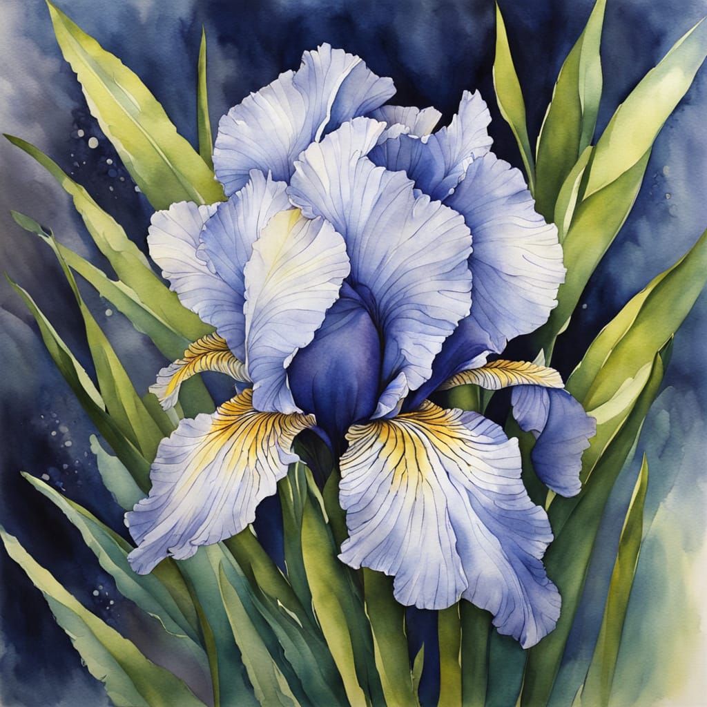 Watercolor Painting of an Indigo Iris