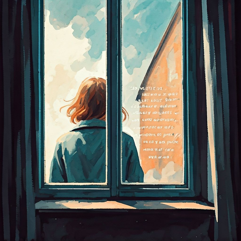 Watercolor Painting of Solitary Figure in Melancholic Window...