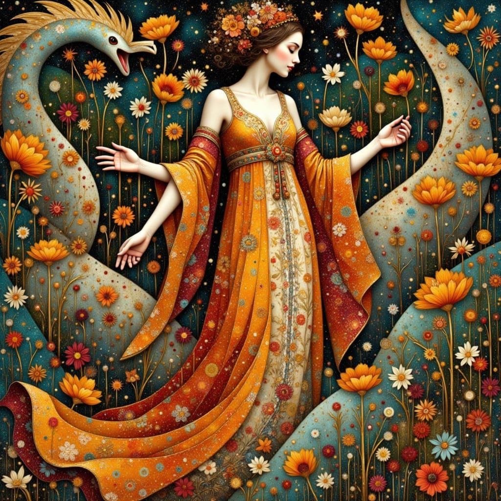 Nature Goddess in Klimt-Inspired Art Nouveau Style