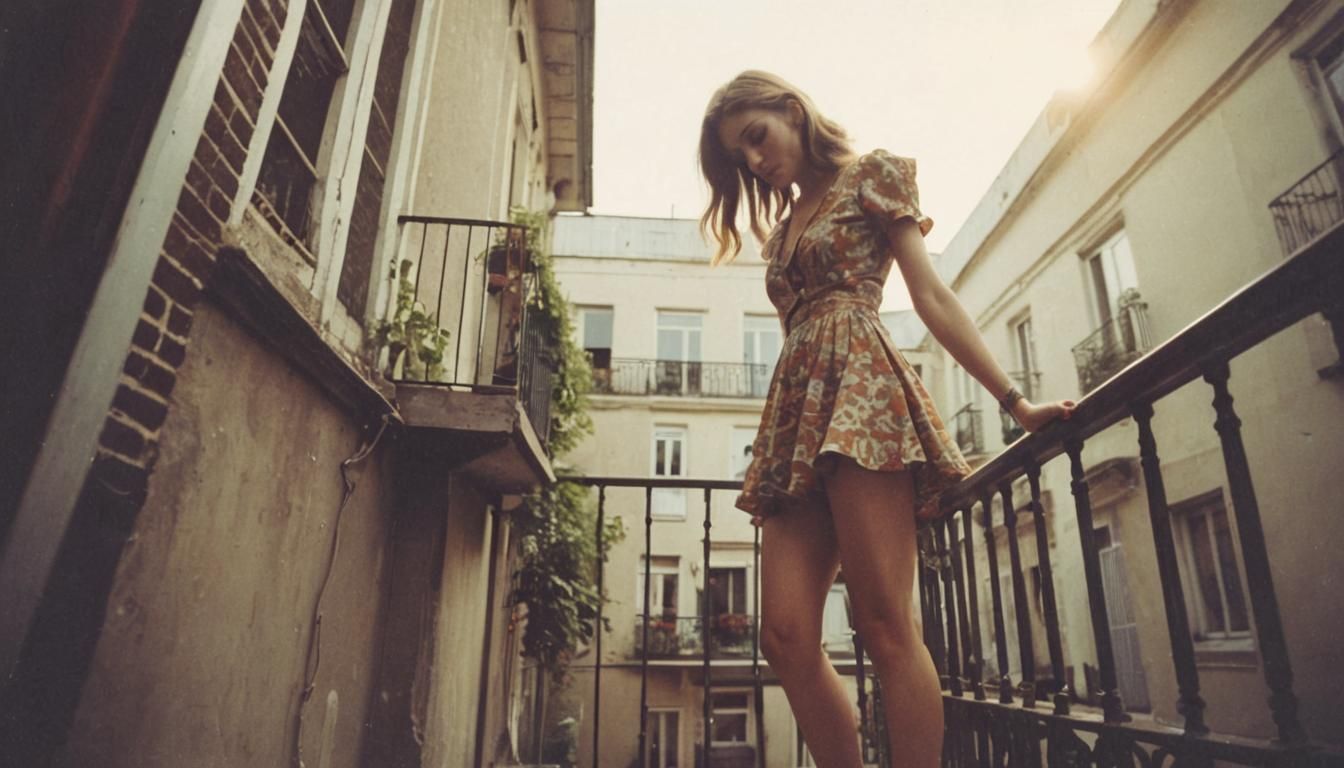 1970s Style Photo of Woman on Balcony