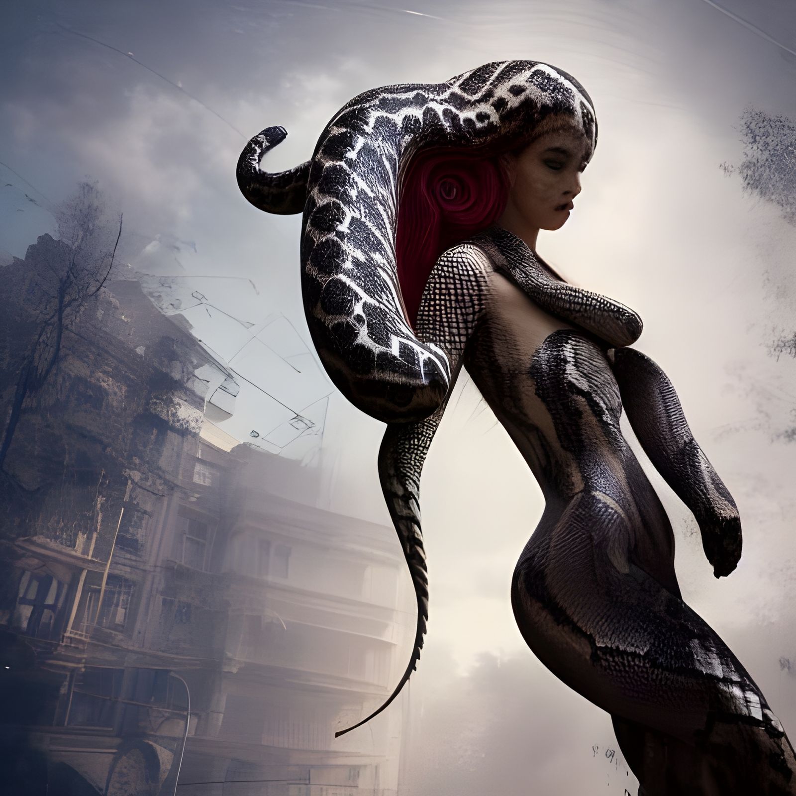 Detailed Snake Woman Portrait in Maximalist Style