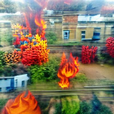 Fiery World Seen From Train Window
