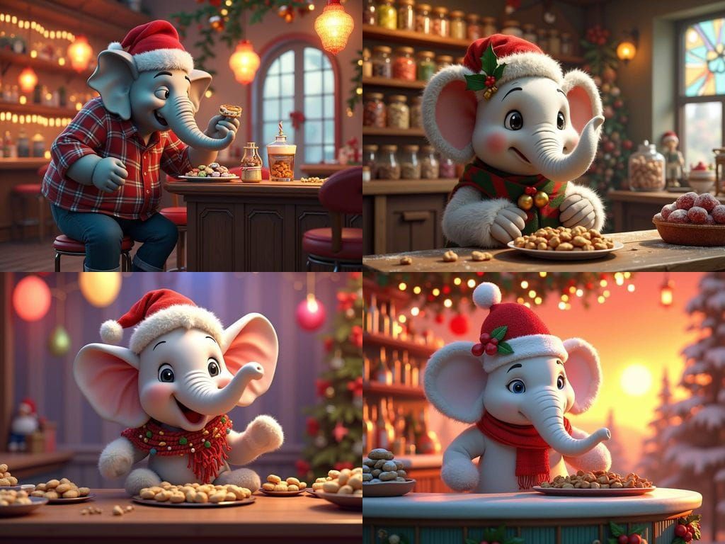 Vibrant Christmas Elephant Indulges in Holiday Treats
