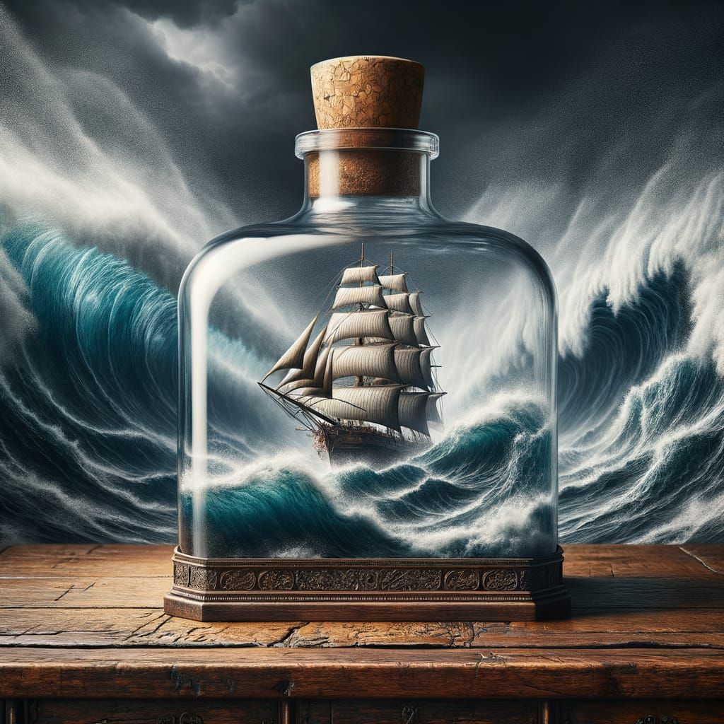Grand Sailing Ship in an Antique Glass Bottle