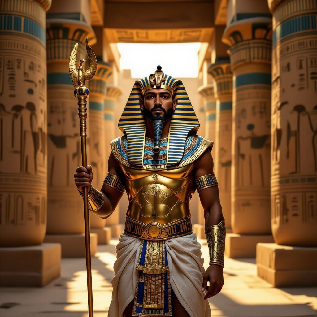 Hyper-Realistic Egyptian Pharaoh in Ancient Temple