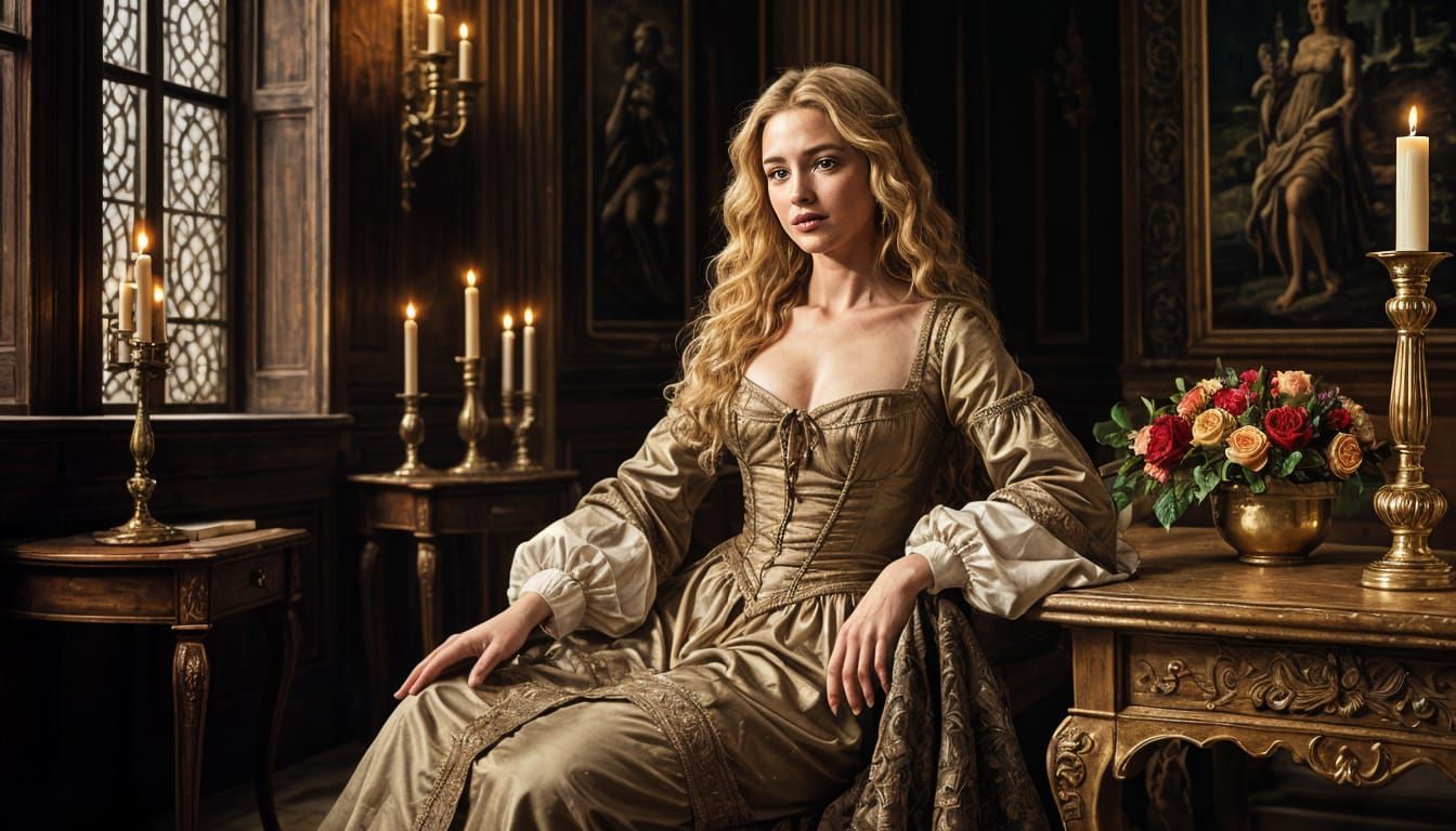 Romantic Renaissance Woman Enjoys Luxury and Music