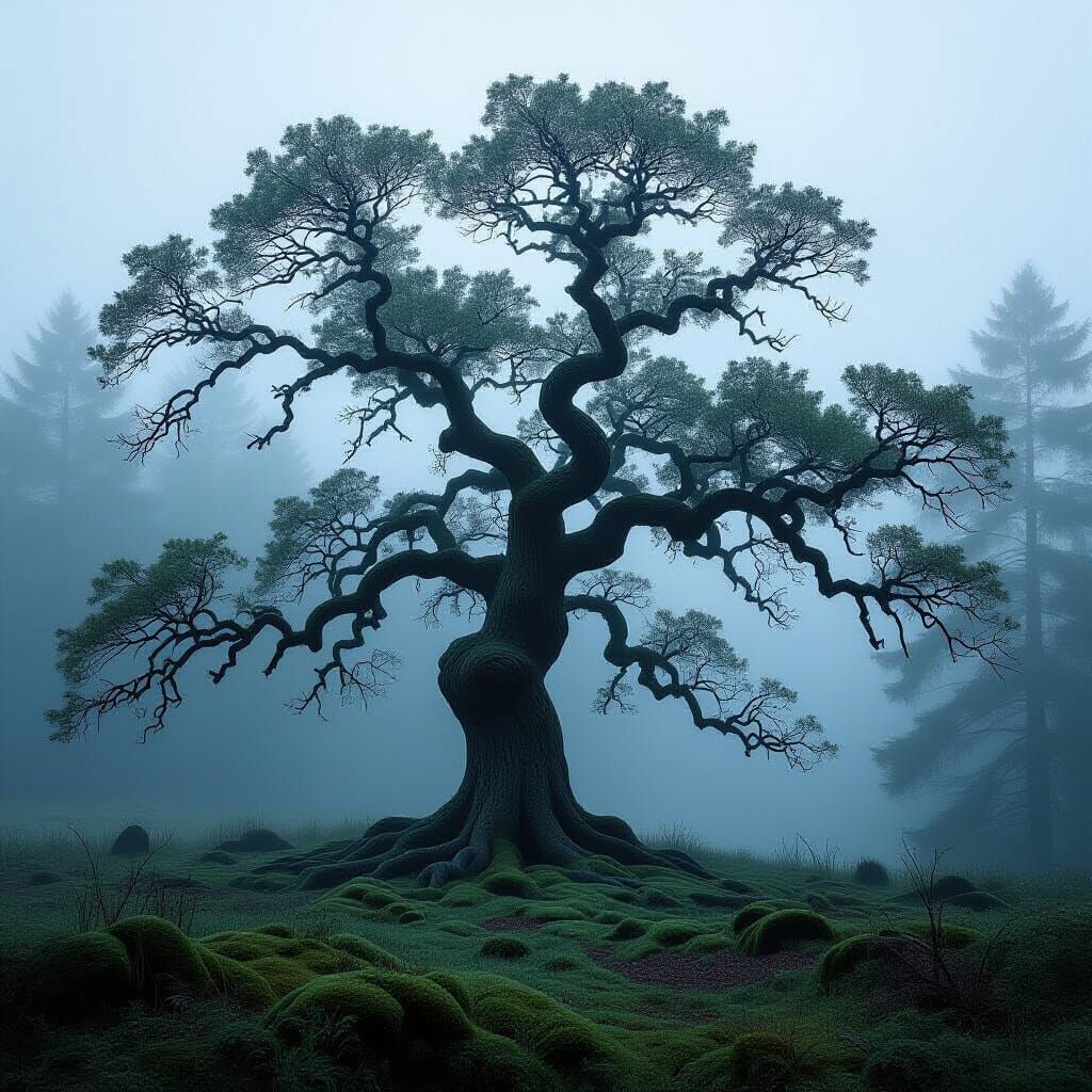 Ancient Oak in Ethereal Fog as Caspar David Friedrich Style ...