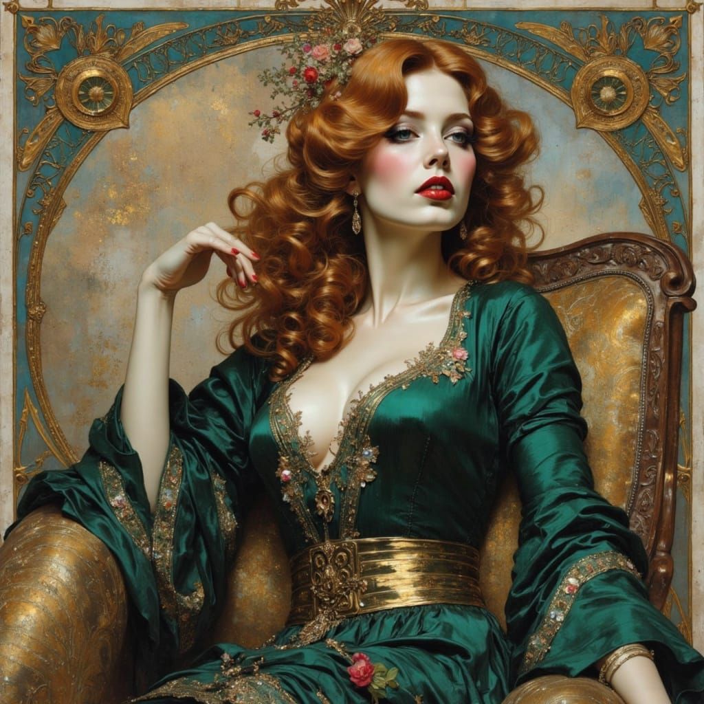 Neo Glamour Portrait in Klimt and Art Nouveau Style