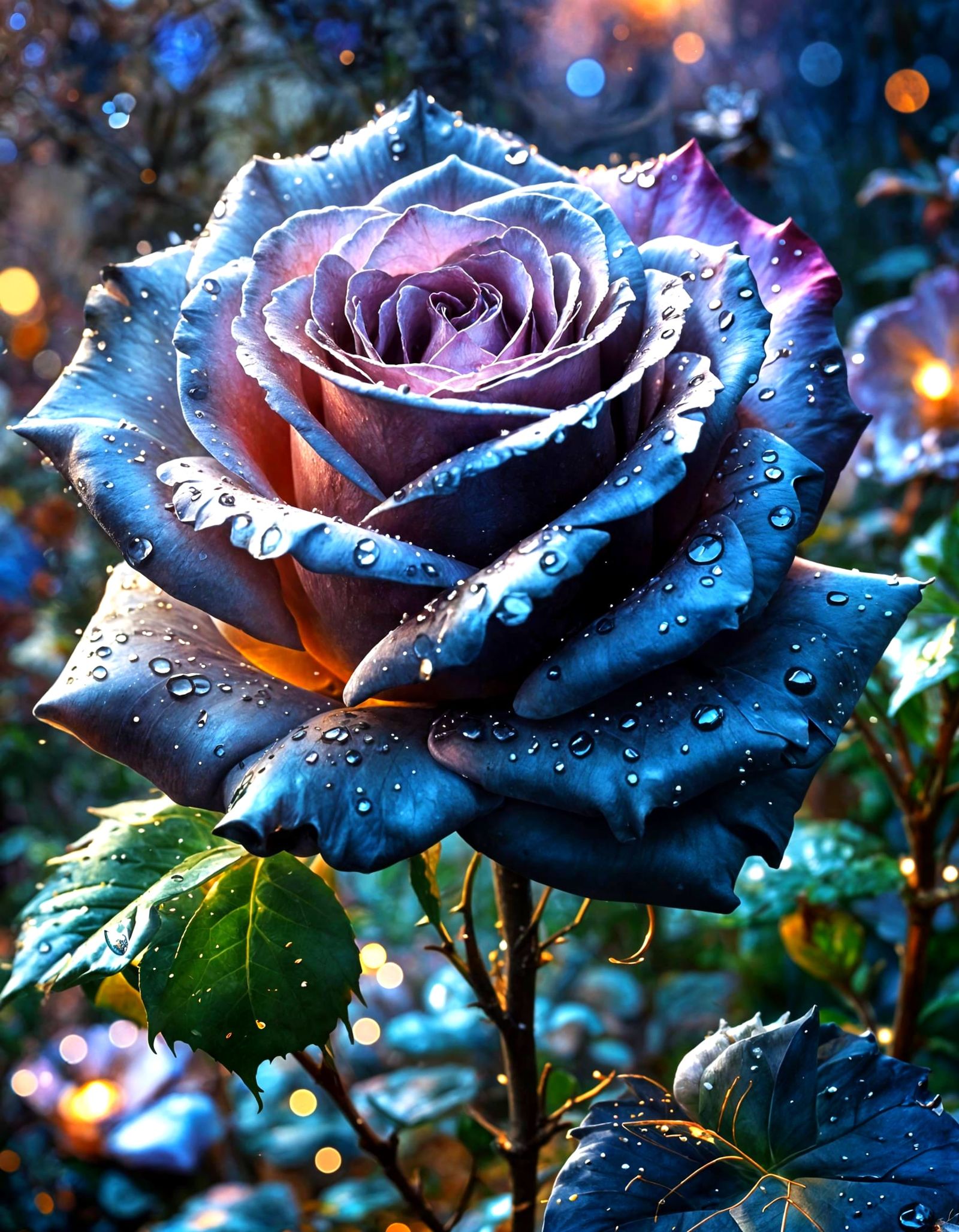 Silver and Black Rose with Spotlights