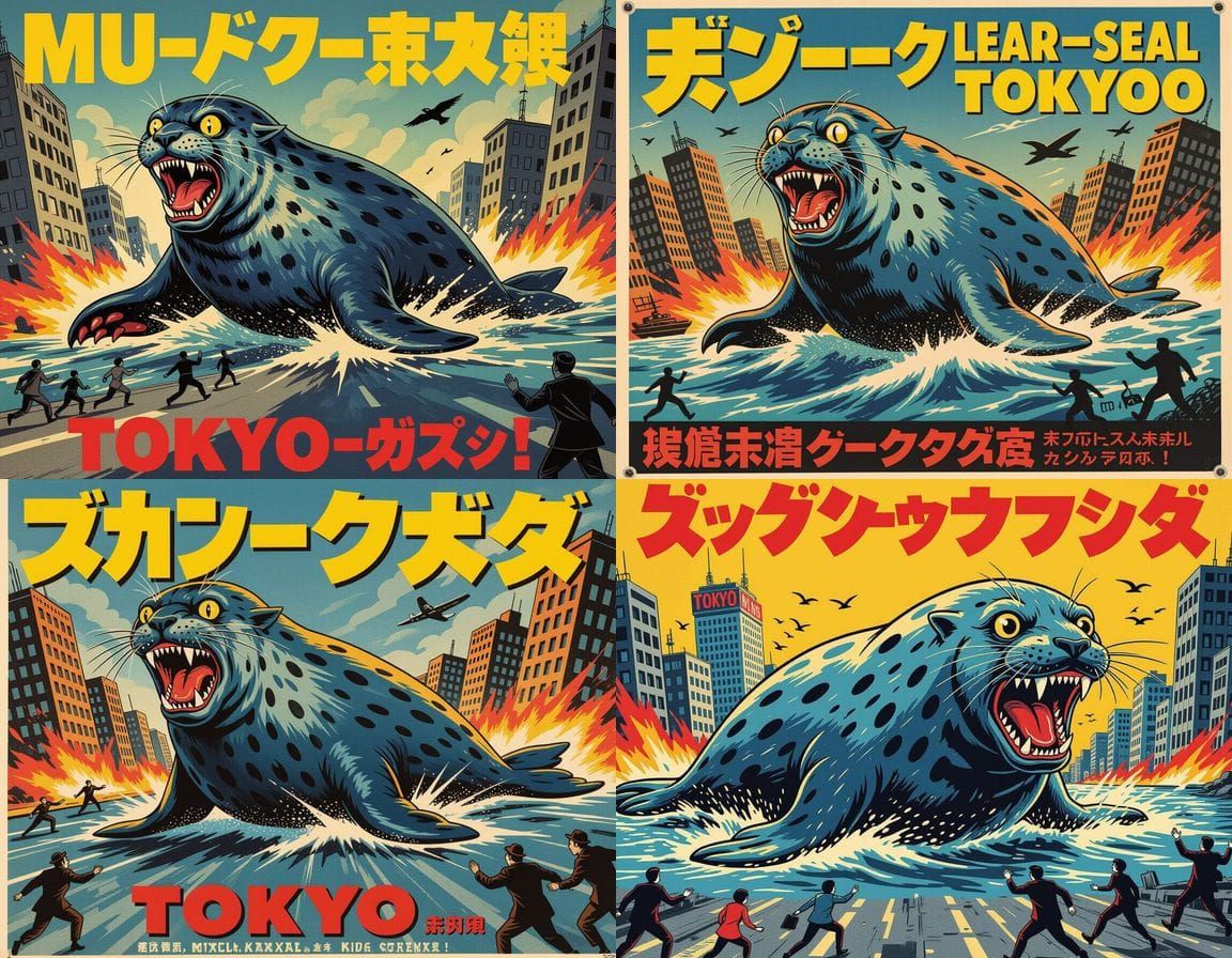 Mutant Leopard Seal Rampage: 1950s Horror Movie Poster