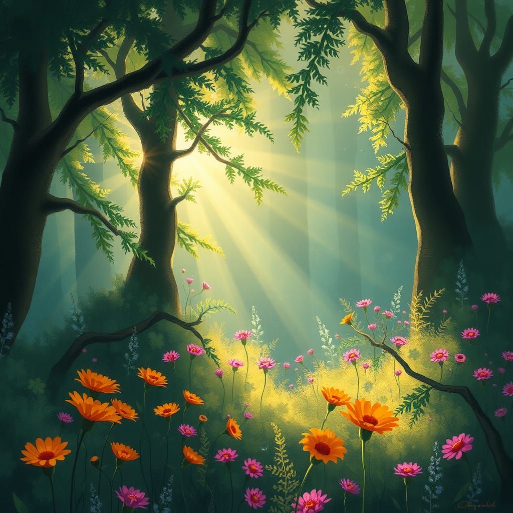 Enchanted Forest Glade with Fairy Lights