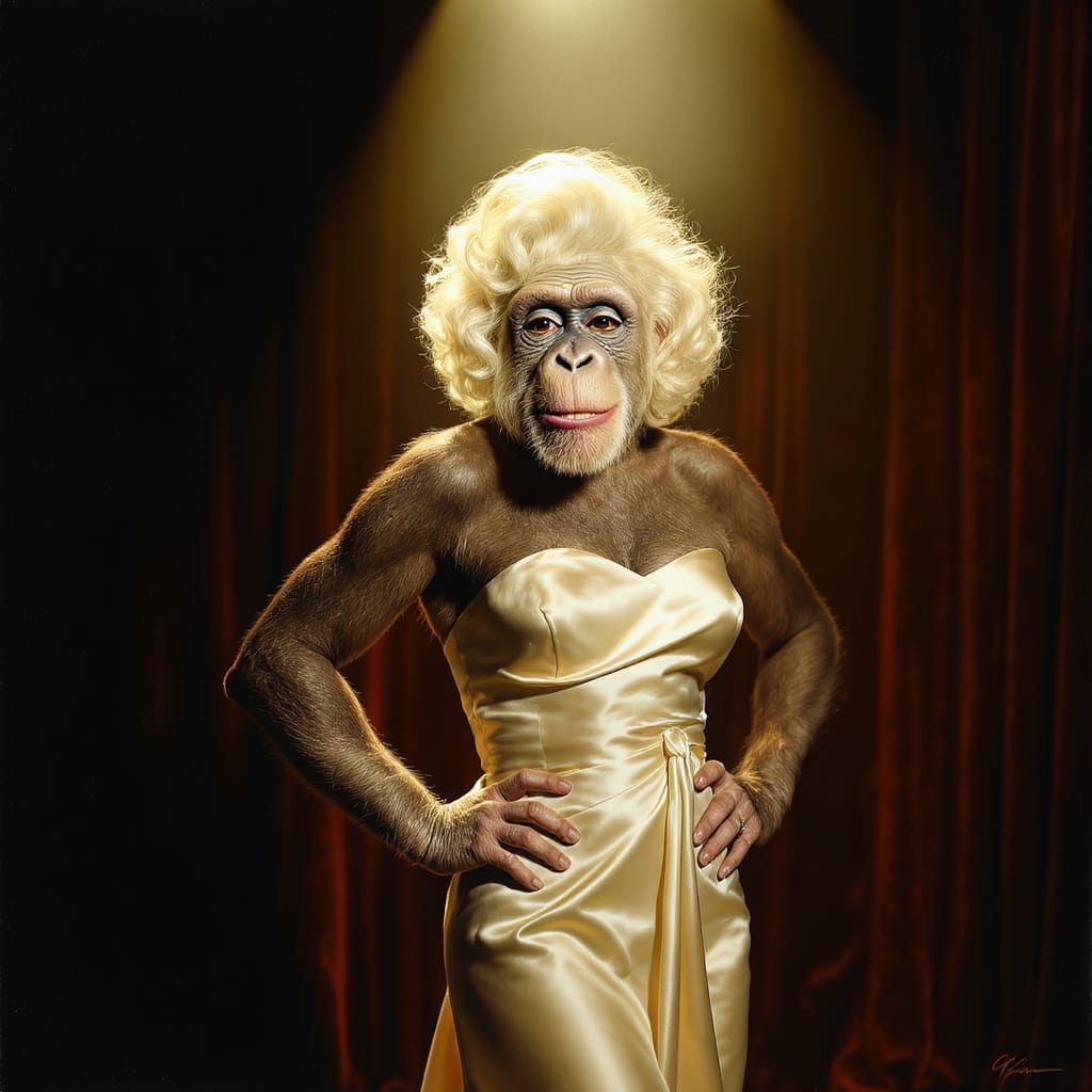 Glamorous Chimpanzee in Vintage Hollywood Portrait