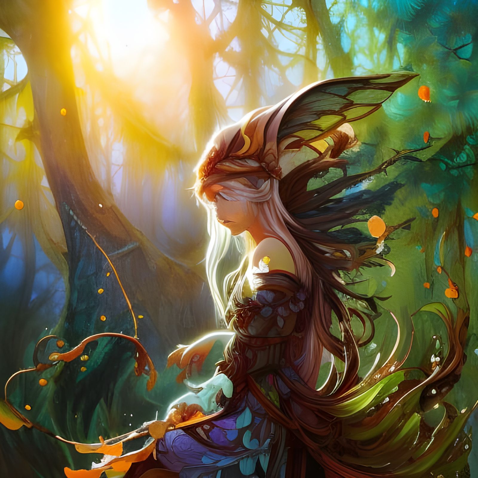 Elegant Elf Girl Portrait in Gouache Style