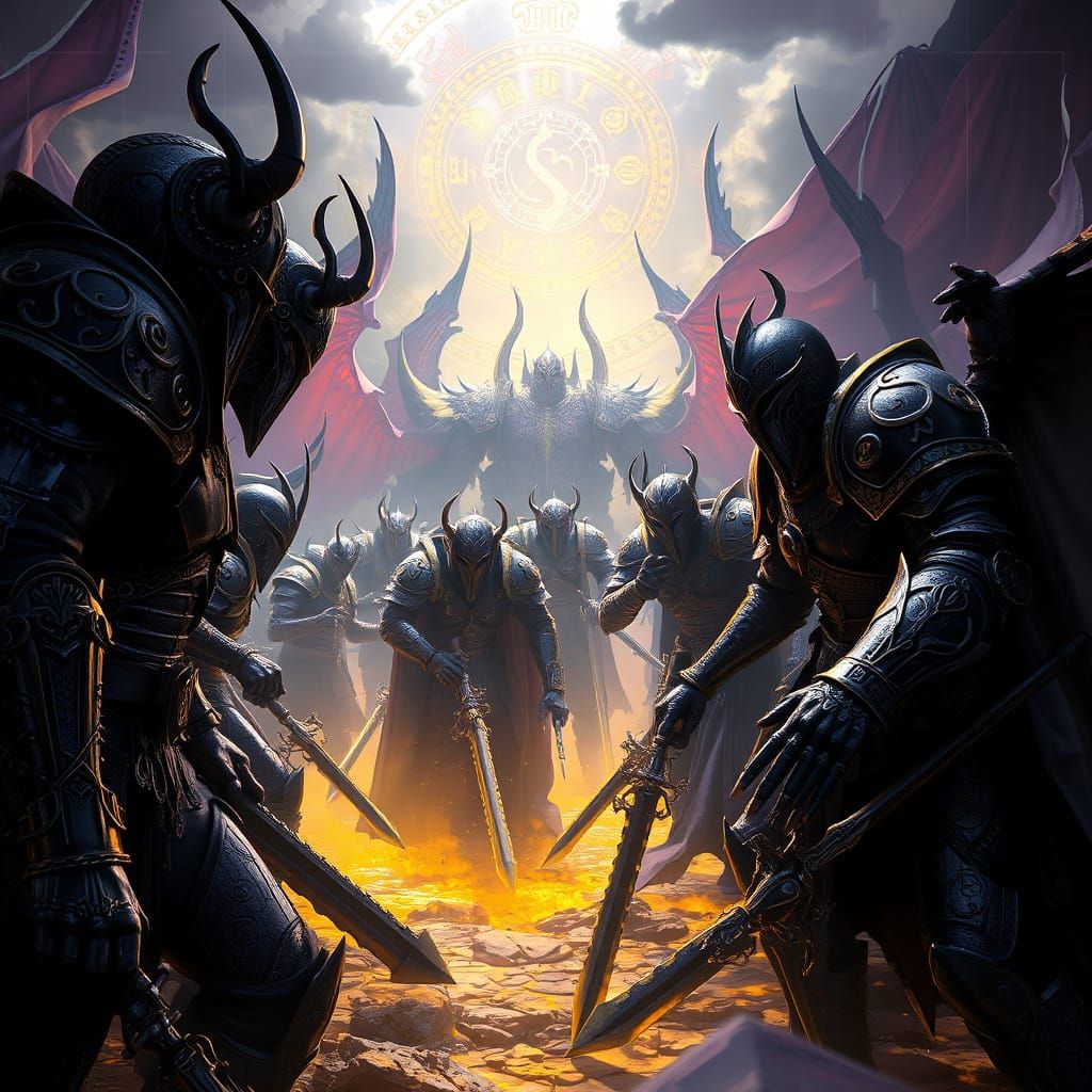 Dark Fantasy War Scene Masterpiece in Cyberpunk Aesthetic